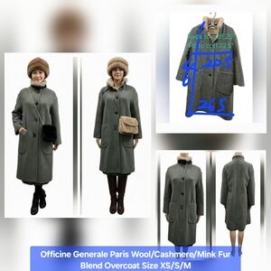 Officine Generale Paris Wool/Cashmere/Mink Fur Blend Overcoat Size XS/S/M